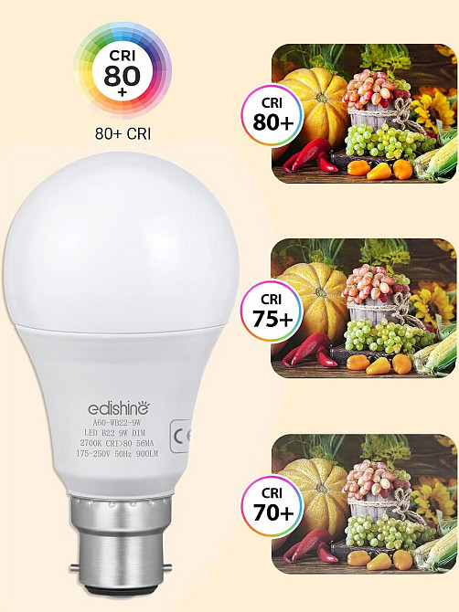 Светодиодные лампы EDISHINE B22 A60 10 Вт, 800 лм, 2700K, диммируемые 10–100%, аналог 60 Вт, 6 шт Киев - изображение 18