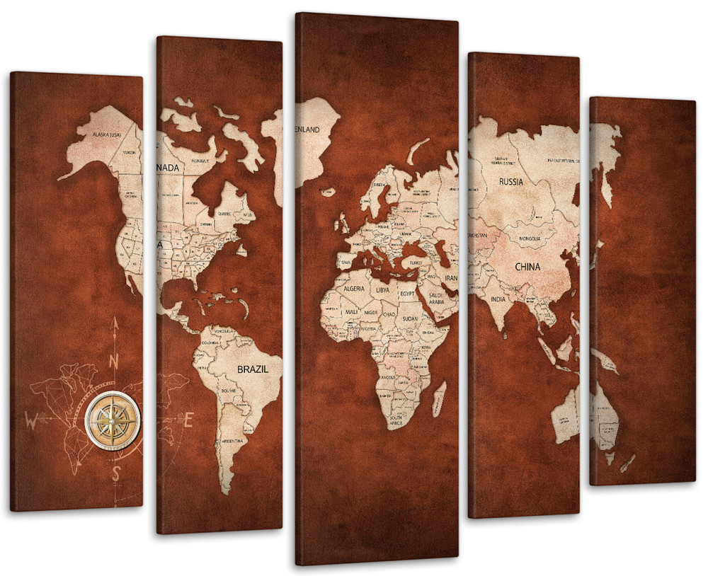 Модульная картина в гостиную / спальню Карта мира  коричневая Art-469_5 ( 80х118см ) 99x140 см Киев - изображение 1