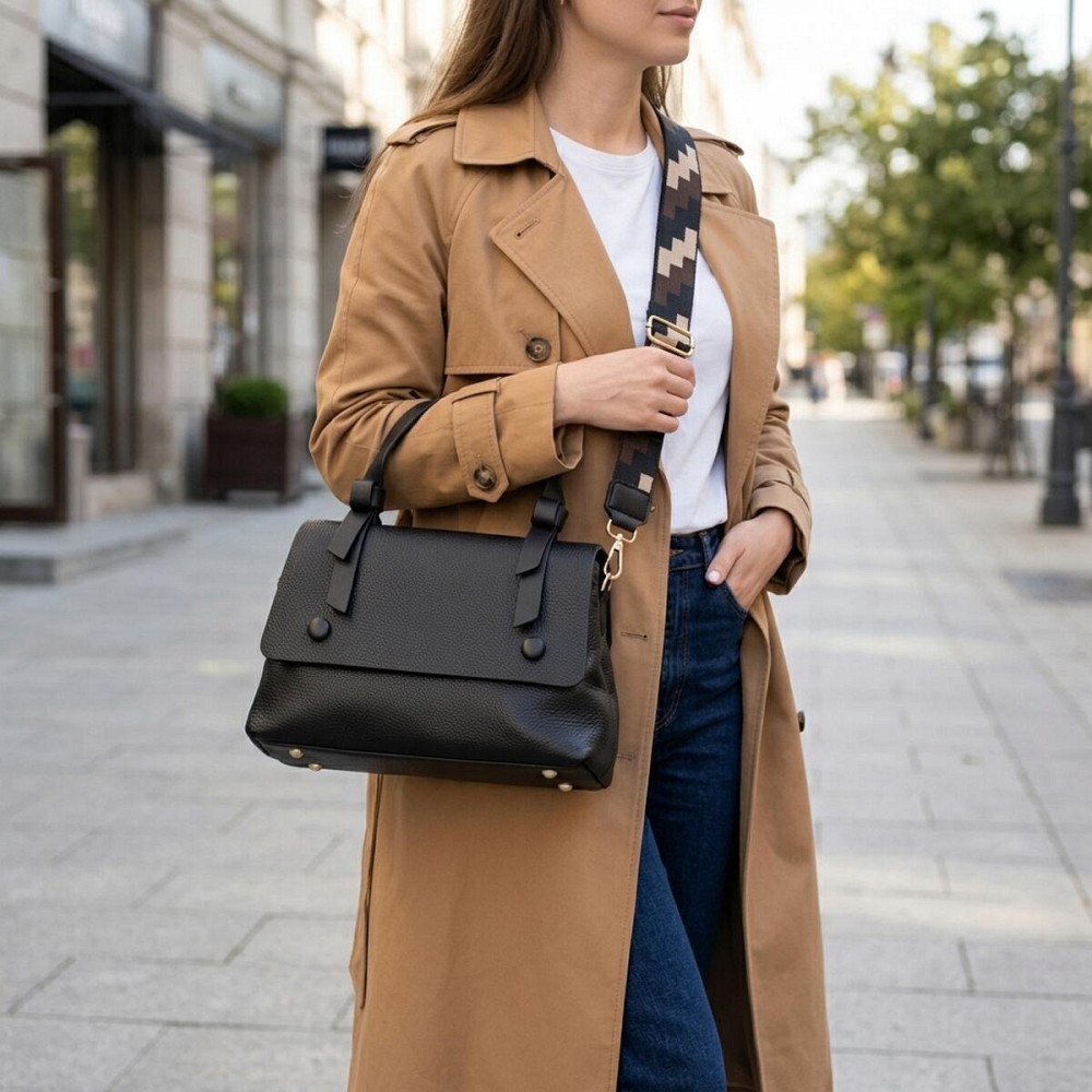 Люксова сумка для жінок з короткою ручкою з натуральної шкіри Vintage 22670 Чорна Київ - фото 12