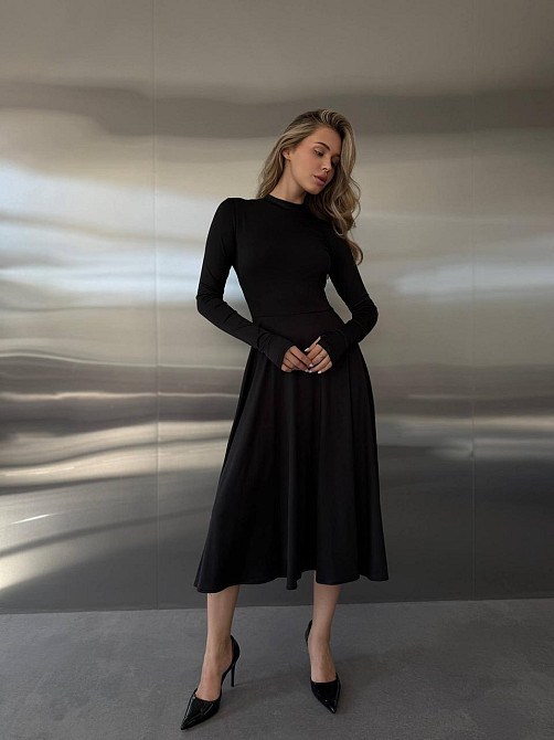 Женское стильное вечернее миди платье из микродайвинга Черный, 42/44 Одесса - изображение 1