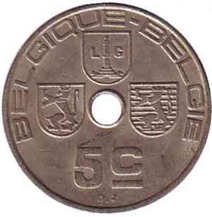 5 сантимов. 1938 год, Бельгия. Полтава