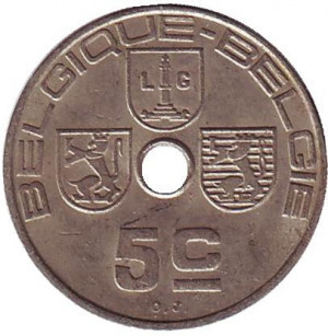 5 сантимов. 1938 год, Бельгия. Полтава - изображение 1