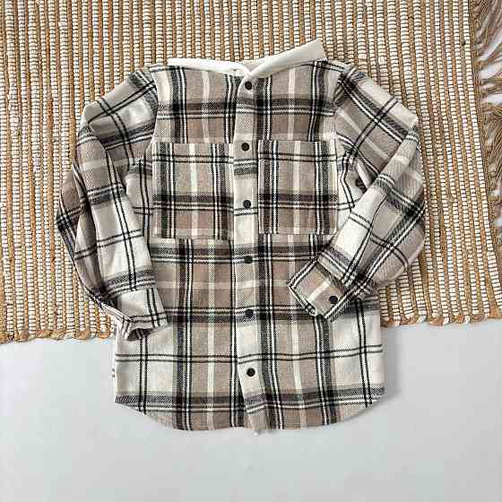 Дитяча тепла кашемірова сорочка в бежеву клітинку з капюшоном, для хлопчика, для дівчинки Кам'янець-Подільський