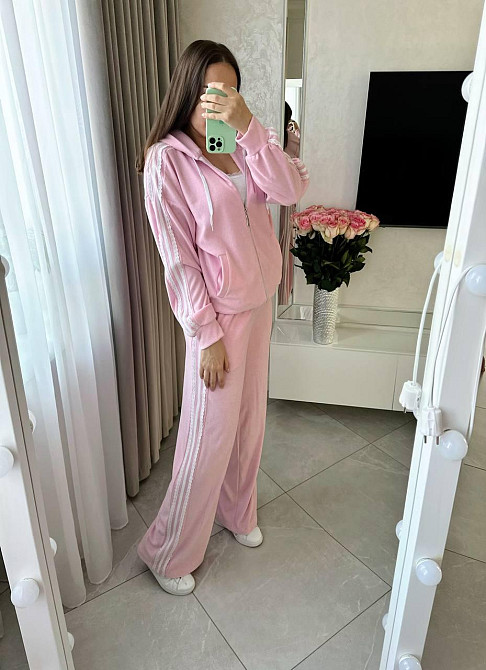 Жіночий стильний прогулянковий велюровий костюм, двойка Рожевий, 52/54 Одеса - фото 8