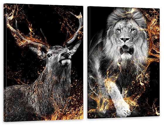 Модульная картина в гостиную / спальню  Олень-Лев   TLV-2_142 90x132  см Киев