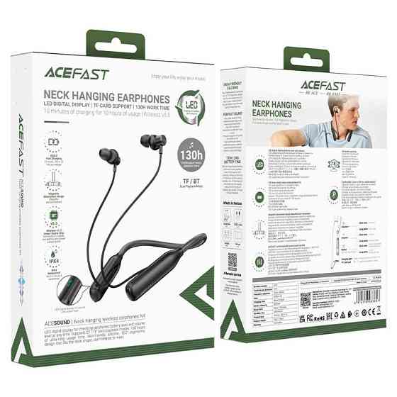 Бездротові спортивні навушники ACEFAST N4 neck hanging wireless earphones Black Одеса