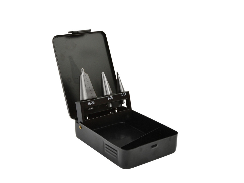 Свердла металу безступеневі "GEKO" [комплект 3шт] HSS  (3,0-14,0; 8,0-20,0; 16,0-30,0)мм в металічному кейсі Киев - изображение 1