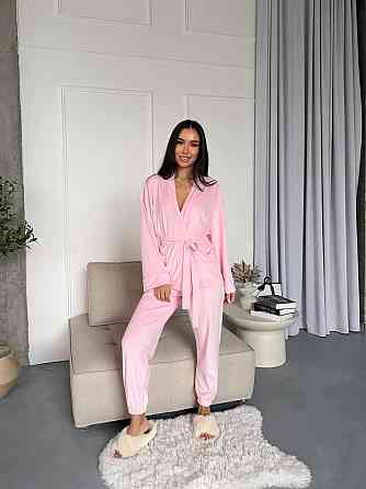 Женский стильный домашний велюровый комплект тройка Одесса