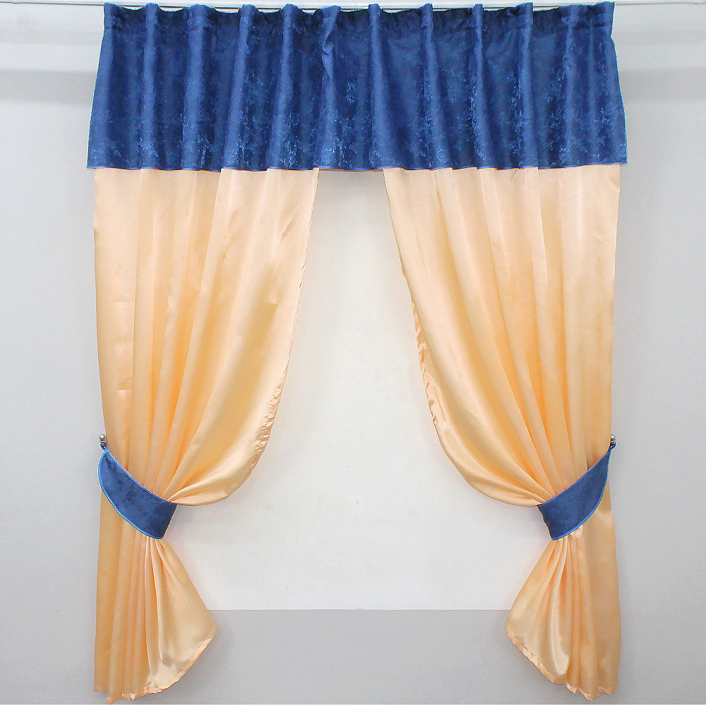 Кухонные шторы VR-Textil № 073к с ламбрекеном и подхватами персиковый с синим 270х170 см (52-0187) Киев - изображение 1