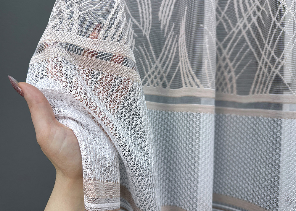 Короткий тюль VR-Textil 1954т Жакард Білий з капучино 350х140 см (42-1060) Київ - фото 3