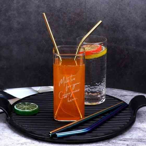 Еко набір з 4 золотистих металевих соломинок для напоїв Київ