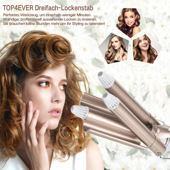 Тройная плойка TOP4EVER Wave Iron 22 мм, керамическая, 170/220°C, быстрый нагрев 28 с, бело-золотая Киев