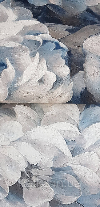 Обои виниловые на флизелине Grandeco Anita 1,06х10 цветы пионы синие серые черные Киев - изображение 2