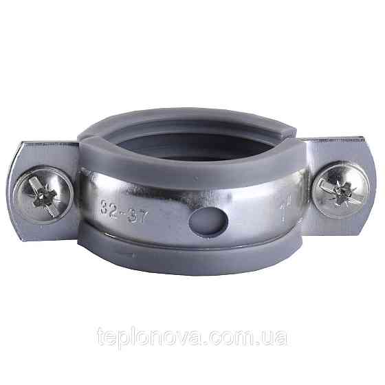 Хомут у зборі CR 1" (32-37 мм) з гвинтом-шурупом 8*80 і дюбелем у уп., сірий Чернівці