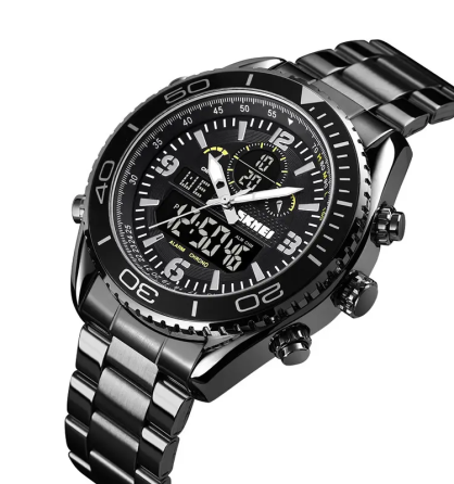 Чоловічий наручний годинник Skmei 1600 (Чорний з чорним циферблатом) Київ