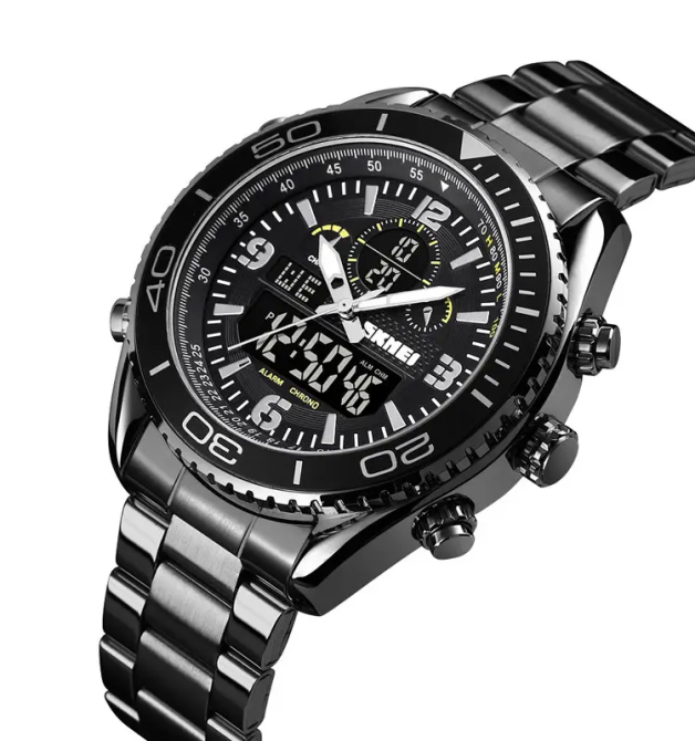 Чоловічий наручний годинник Skmei 1600 (Чорний з чорним циферблатом) Київ - фото 3