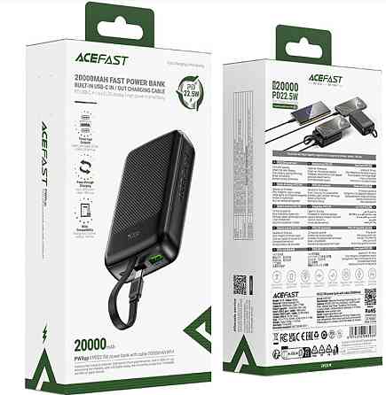 Зовнішній акумулятор ACEFAST M14 PD20W power bank with cable 20000mAh Black Киев