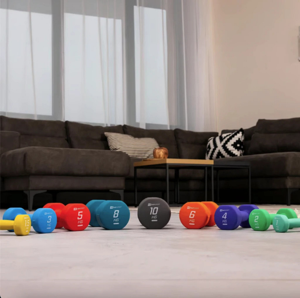 Неопреновые гантели Hop-Sport HS-V020DR 2 по 2 кг зеленые для фитнеса и тренировок Киев - изображение 6