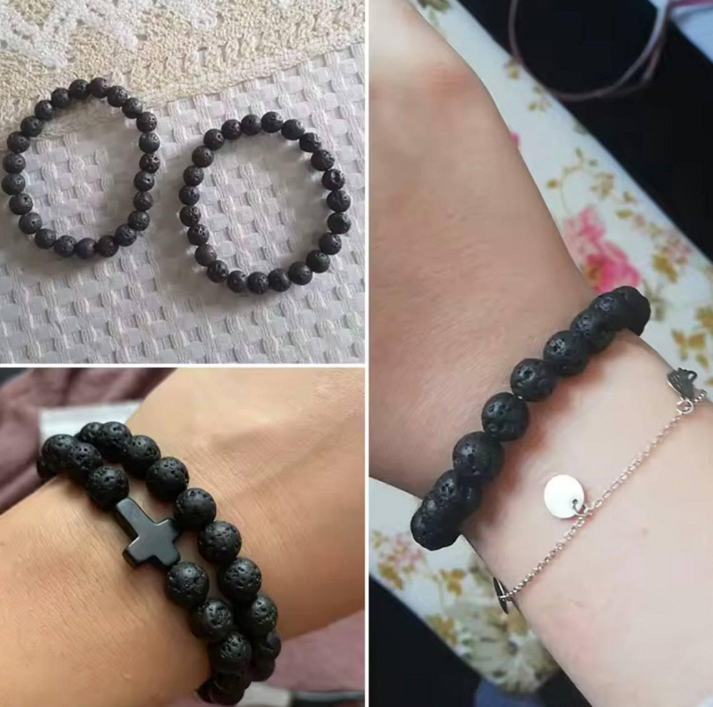 Браслет з вулканічної лави 8 мм на резинці, натуральний камінь, чоловічий браслет Київ - фото 3