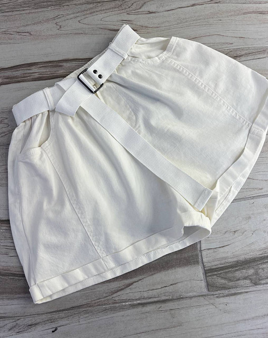 Шорти жіночі A-N 5701 мом на резинке з ременем короткі білі, білий, M, M, 80 см, 105 см Київ - фото 2