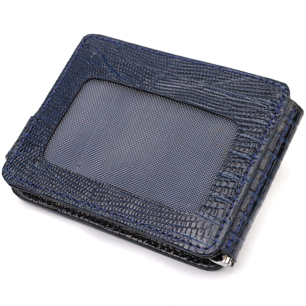 Фактурный мужской зажим для денег из натуральной кожи с тиснением CANPELLINI 21942 Синий Киев - изображение 10