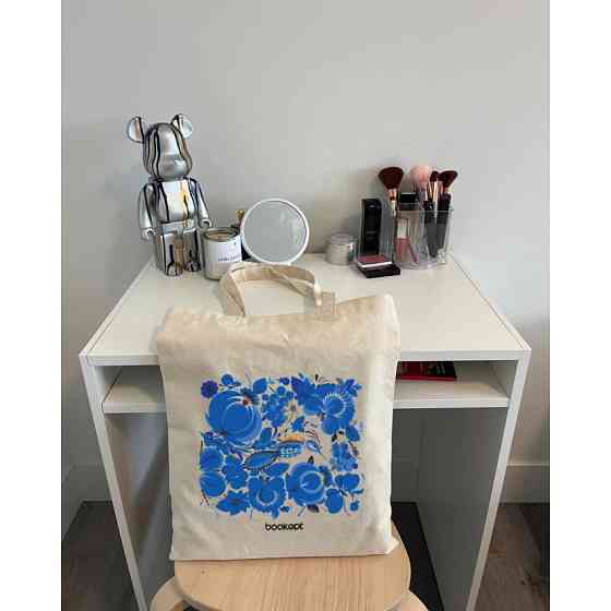 Екошопер BookOpt BK4001 Петриківський розпис Сині квіти бежевий Київ