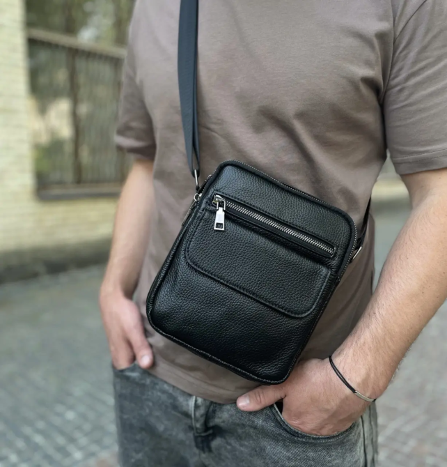 Кожаная мужская сумка 17х21х5, барсетка через плечо Tiding Bag 4134A черная Винница - изображение 9