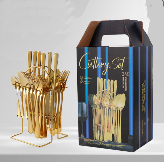 Набор золотых столовых приборов 24 шт х 6 персон Нержавеющая сталь на Подставке Золотые Кременчуг - изображение 8