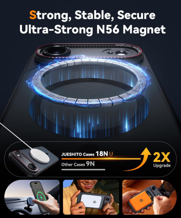 Магнитный чехол JUESHITUO для iPhone 17 Air, MagSafe, защита камеры 4 мм, Camera Control, 1 защитная пленка, черный Киев