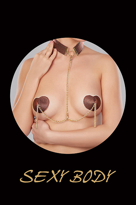 Сексапільні пестиси-серця з чокером та металевими пензликами Brown Brown Sex Aura Київ - фото 1