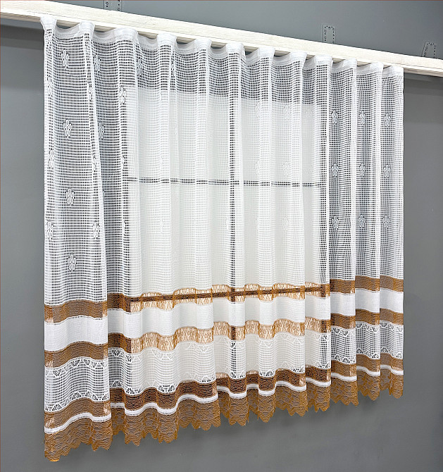 Тюль сітка VR-Textil Juli № 1871т Арка на кухню колір білий з коричневим 200х150 см (53-0154) Київ - фото 1