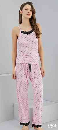 Жіноча принтована піжама-двійка: майка та штани з мереживом Рожевий 2, 48 Одеса