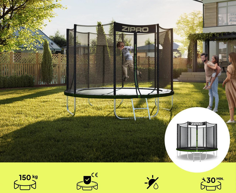 Батут Zipro Jump Pro с внешней сеткой 8 футов 252 см черно-зеленый Киев - изображение 2