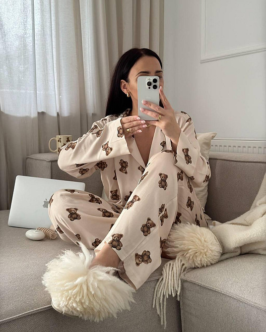 Жіноча легка піжама двійка з ведмедиками з софту Одеса - фото 6