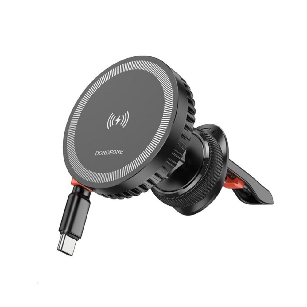 Тримач для мобiльного з БЗП BOROFONE BH207 Mona retractable magnetic wireless fast charging car holder(air outlet) Black (6941991108617) Київ - фото 1
