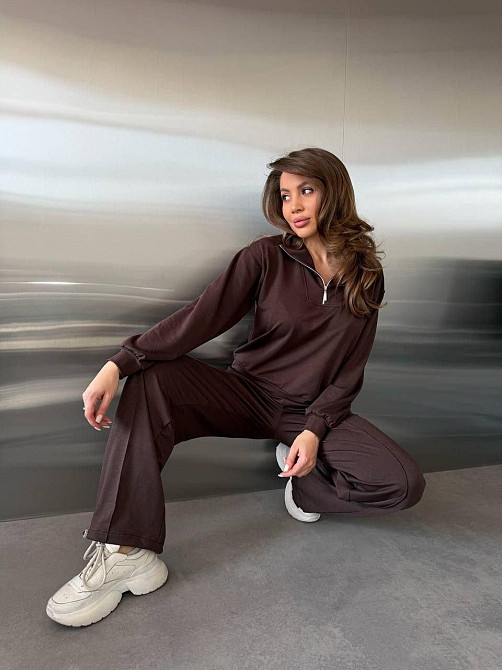 Жіночий костюм sport-chic з трикотажу 2-х нитка, високий комір, демісезон, шоколадний, розмір 42/44 Лубни - фото 6