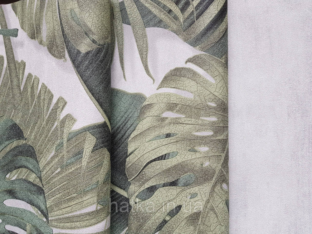 Шпалери вініл на флізеліні гарячого тиснення DU&KA Natura1.06х10 листя монстери пальми зелені салатові Київ - фото 2