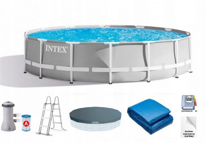 Каркасный бассейн круглый Intex 427 х 107 см, 12706 литров, лестница, фильтрация, тент, подстилка Киев - изображение 1