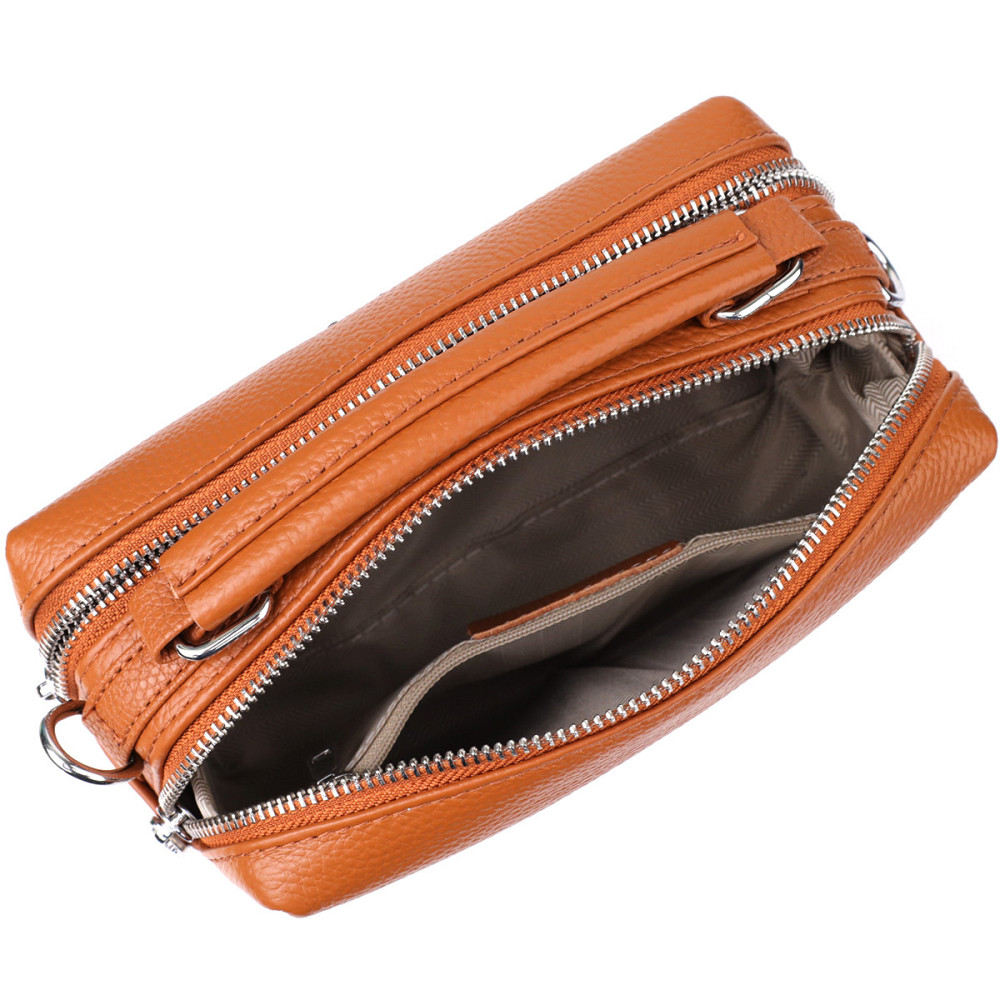 Стильна жіноча сумка з натуральної шкіри з подвійним внутрішнім простором Vintage 22921 Рудий Київ - фото 7