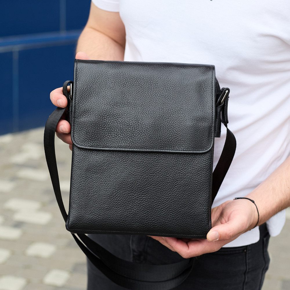 Сумка мессенджер 21.5x25x7 кожаная барсетка для мужчин Tiding Bag 35775 черная Каменское - изображение 17