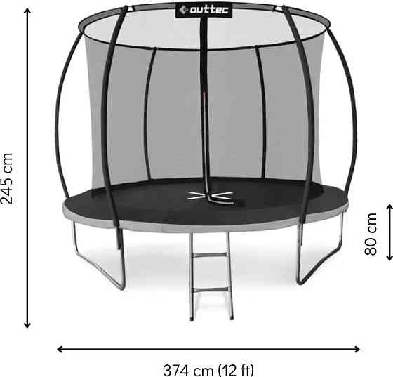 Батут OUTTEC Pumpkin с внутренней сеткой 12 футов 374 см черно-серый Киев