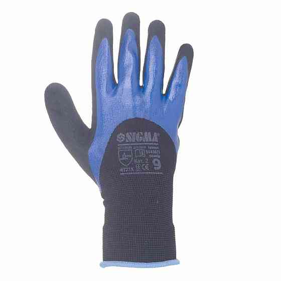 Перчатки трикотажные с двойным нитриловым покрытием р9 (сине-черные, манжет) SIGMA (9443671) Киев