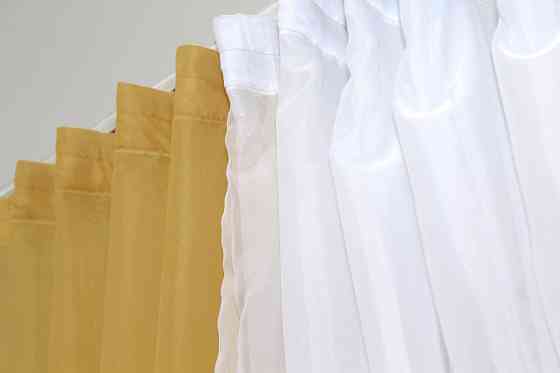 Кухонные шторки VR-Textil № 096к с подвязками золотистый с белым 400х170 см (52-0403) Киев