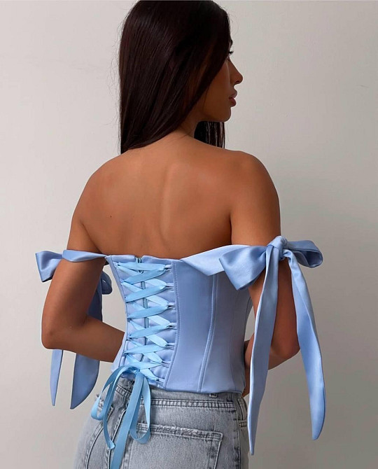 Жіночий стильний корсет на змійці королівський шовк. Блакитний, 44/46 Одеса - фото 5