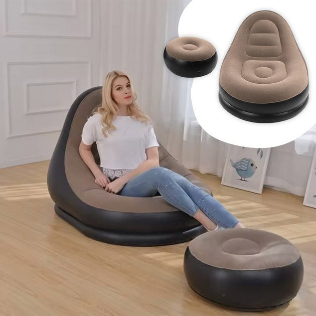 Надувное кресло с пуфом для отдыха AIR SOFA велюровое Brown YS-14 Львов - изображение 20