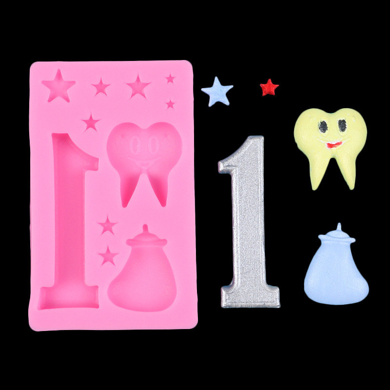 Молд силиконовый Зубик цифра 1 звёздочки 99 на 61 мм розовый Киев - изображение 6