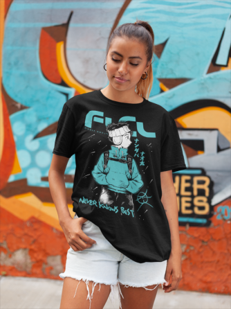 Футболка з аніме принтом Наота Нандаба Флкл Фуллй оверсайз (S/M/L) Чорний AnimeJ0419 Дніпро