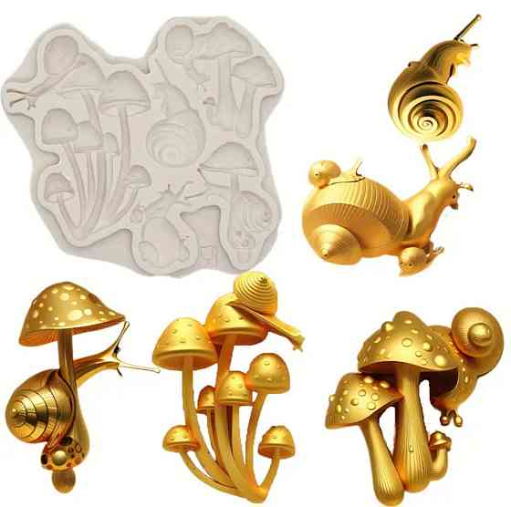 Молд силіконовий Гриби та равлики 87 на 82 мм сірий Київ