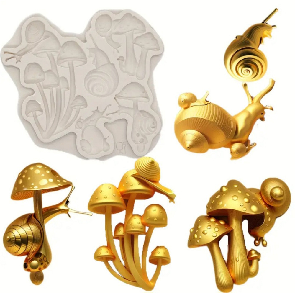 Молд силиконовый Грибы и улитки 87 на 82 мм серый Киев - изображение 1