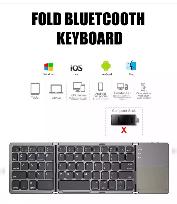 Беспроводная складная клавиатура с тачпадом Bluetooth Android, Windows, iOS Киев - изображение 3